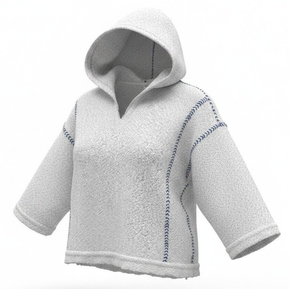 Free People Hoodie Women S Small Grey Blue Whipstitch Oversized V-Neck Pullover